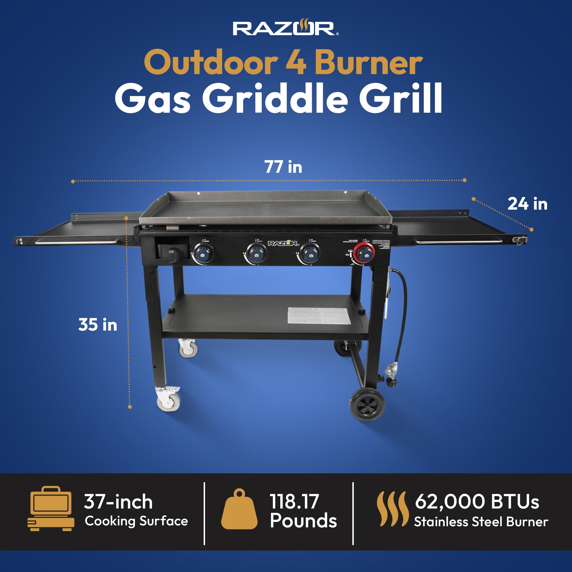 Razor Griddle GGC1643M 37in Outdoor 4 Burner LP Propane Gas Griddle Grill
