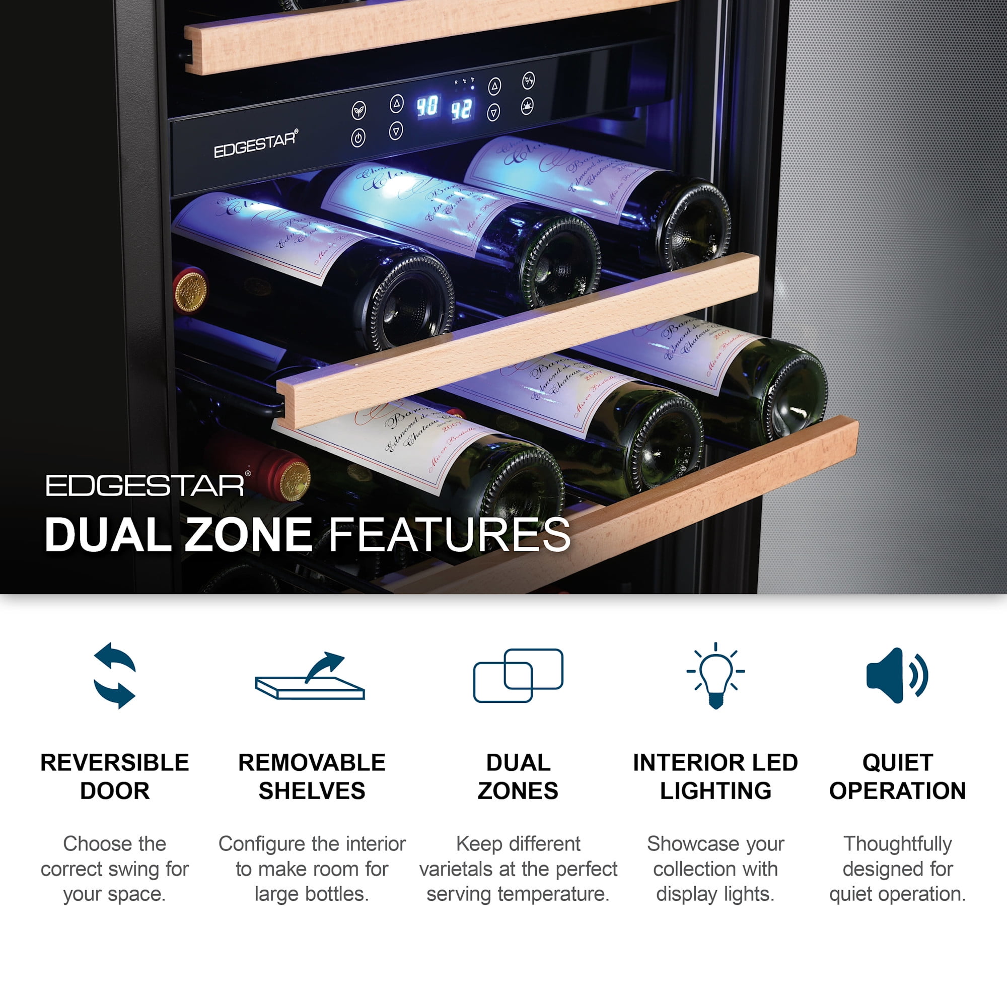 Edgestar Cwr462dz 24" Wide 46 Bottle Built-In Dual Zone Wine Cooler - Stainless Steel