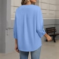 thumbnail image 4 of JoveMarine Women's Solid Color Casual Button Up Blouse Round V-Neck Short Sleeve Top Lightweight Office Work Shirt for Spring Fall Daily Wear Blue XL, 4 of 6