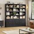 thumbnail image 2 of Homfa Triple Row 4 Tier Bookcase with Door, 70" Wide Large Bookshelf with 12 Display Cubicles, 72" Tall Farmhouse Bookcase for Home Office Living Room, Black, 2 of 7
