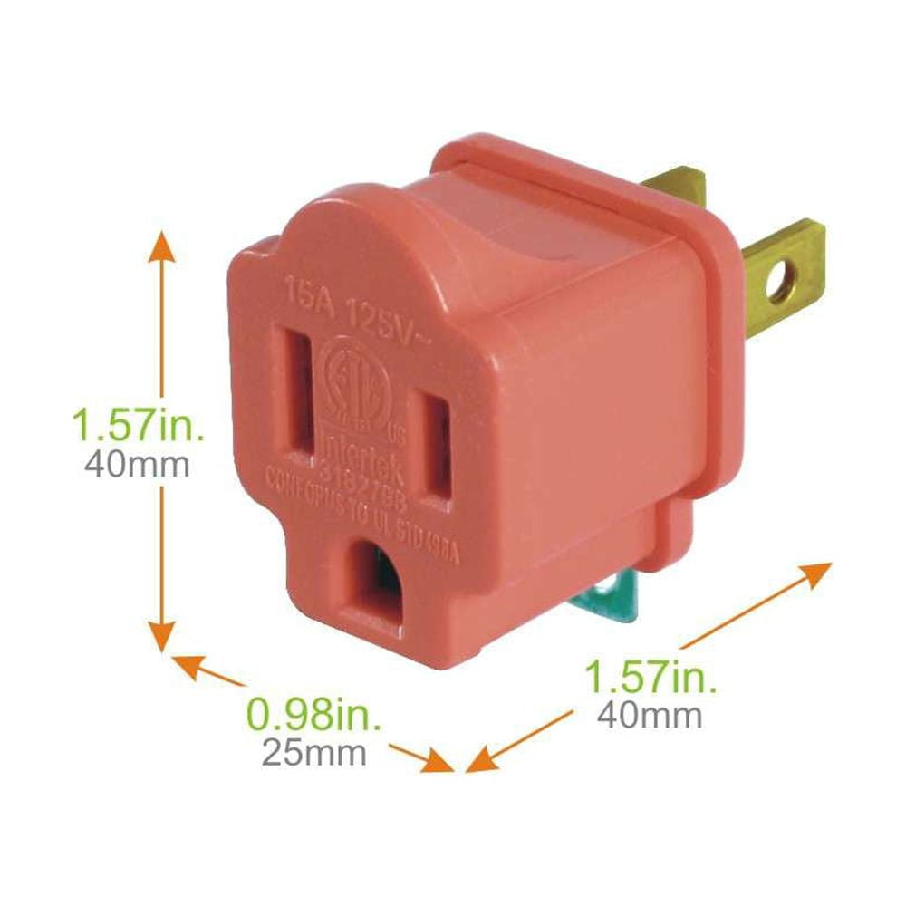 (5 pack) Hyper Tough 2-Pack Polarized Grounded Orange Indoor Adapter, 15 Amps