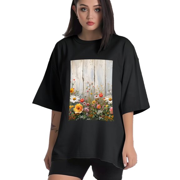 Plus Size Shirt for Women Black Tops for Women Short Sleeves Shirt for Women Flower Wood (3) T Shirt Crewneck Shirt for Women XS
