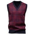 thumbnail image 2 of Qepwscx Men's Sweater Vests Sleeveless Cable Knitted Sweater V Neck Crochet Pullover Sweater Vests Plaid Classic Pullover Knitted Waistcoat Sweater Tank Tops Winter Warm Tank Tops, 2 of 5
