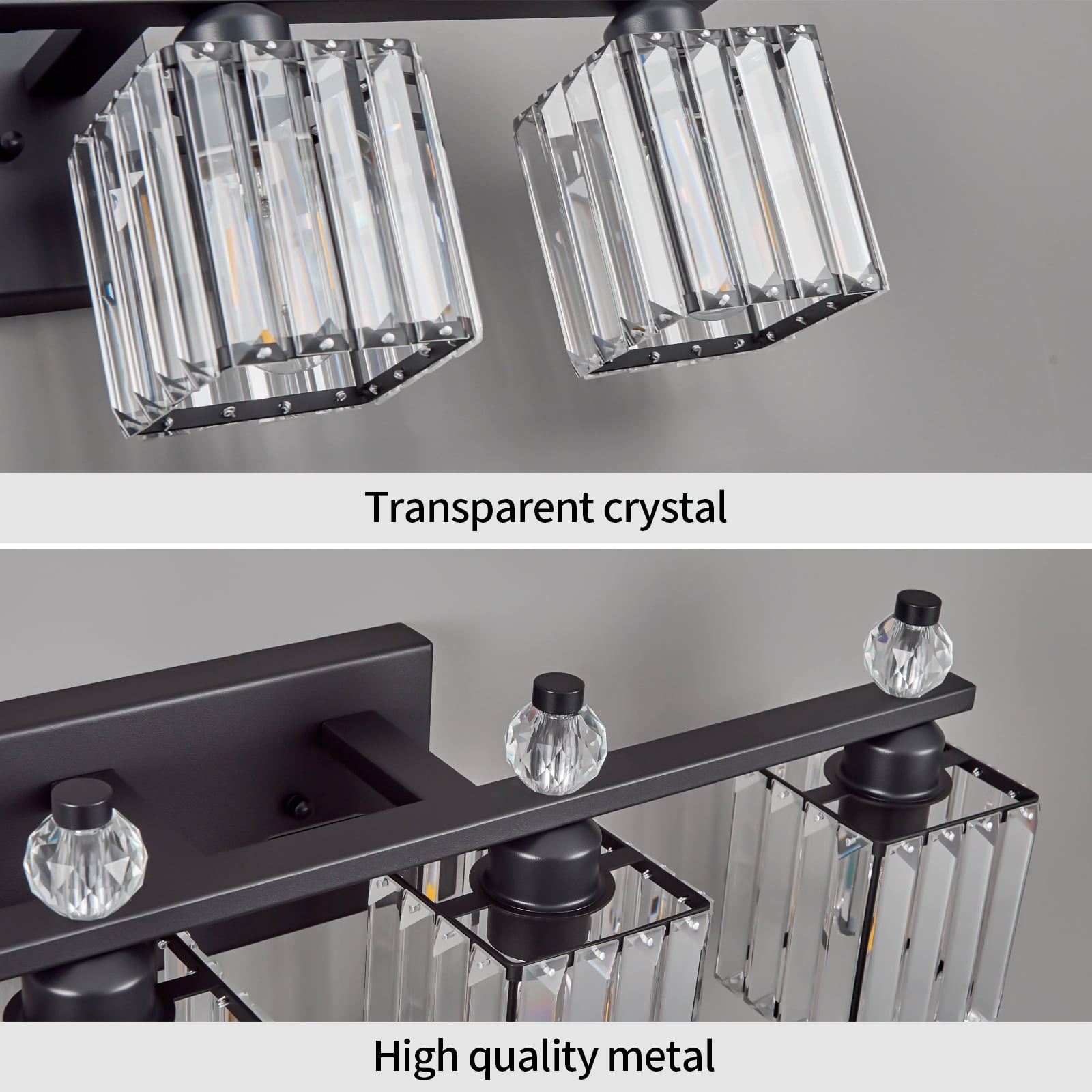 LMQNINE 4-Light Crystal Bathroom Vanity Light Over Mirror,28.34"L Modern Sand Black Fixture, Dimmable and Moisture-Resistant