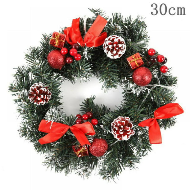 Rattan Garland Wreath With Battery Powered LED Light String Front Door ...
