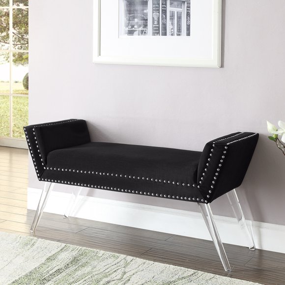 Inspired Home Turner Velvet Bench Nailhead Trim Acrylic Legs