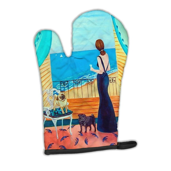 Lady with her Pug Oven Mitt