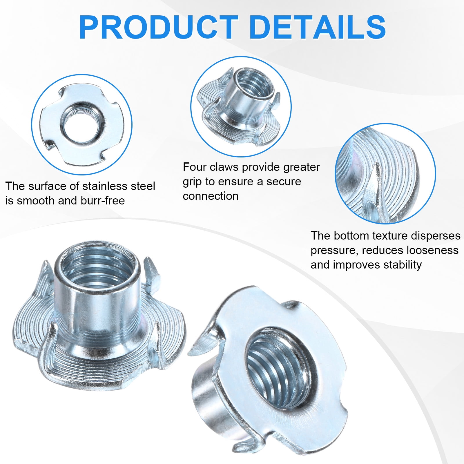 Uxcell 50-Pack M12x14mm T-nut, Carbon Steel4-Pronged Tee Nut Threaded Insert Corrosion Resistant Fasteners