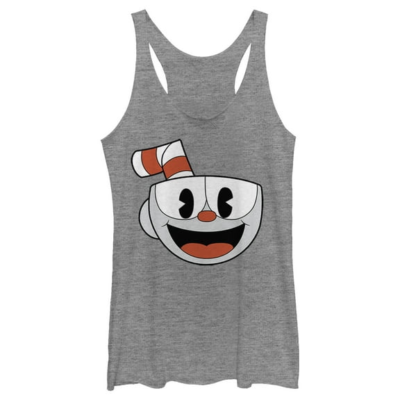Women's Cuphead Smile Portrait Racerback Tank Top Gray Heather Small