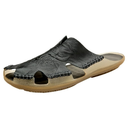 

Zpanxa Mens Sandals Sandals Men s Cowhide Oversized Baotou Non-slip Beach Shoes Casual Men s Sandals Black Platform Sandals 43
