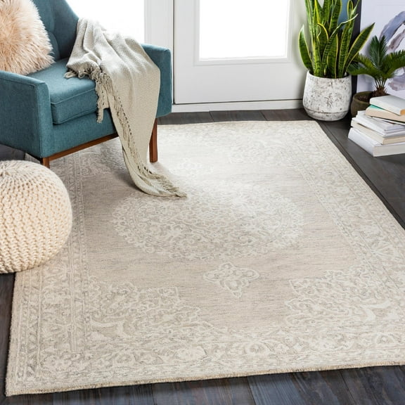 Mark&Day Wool Rugs, 5x7 Northwich Global Taupe Area Rug, Medium Gray Light Beige Cream Carpet for Living Room, Bedroom or Kitchen (5' x 7'6")