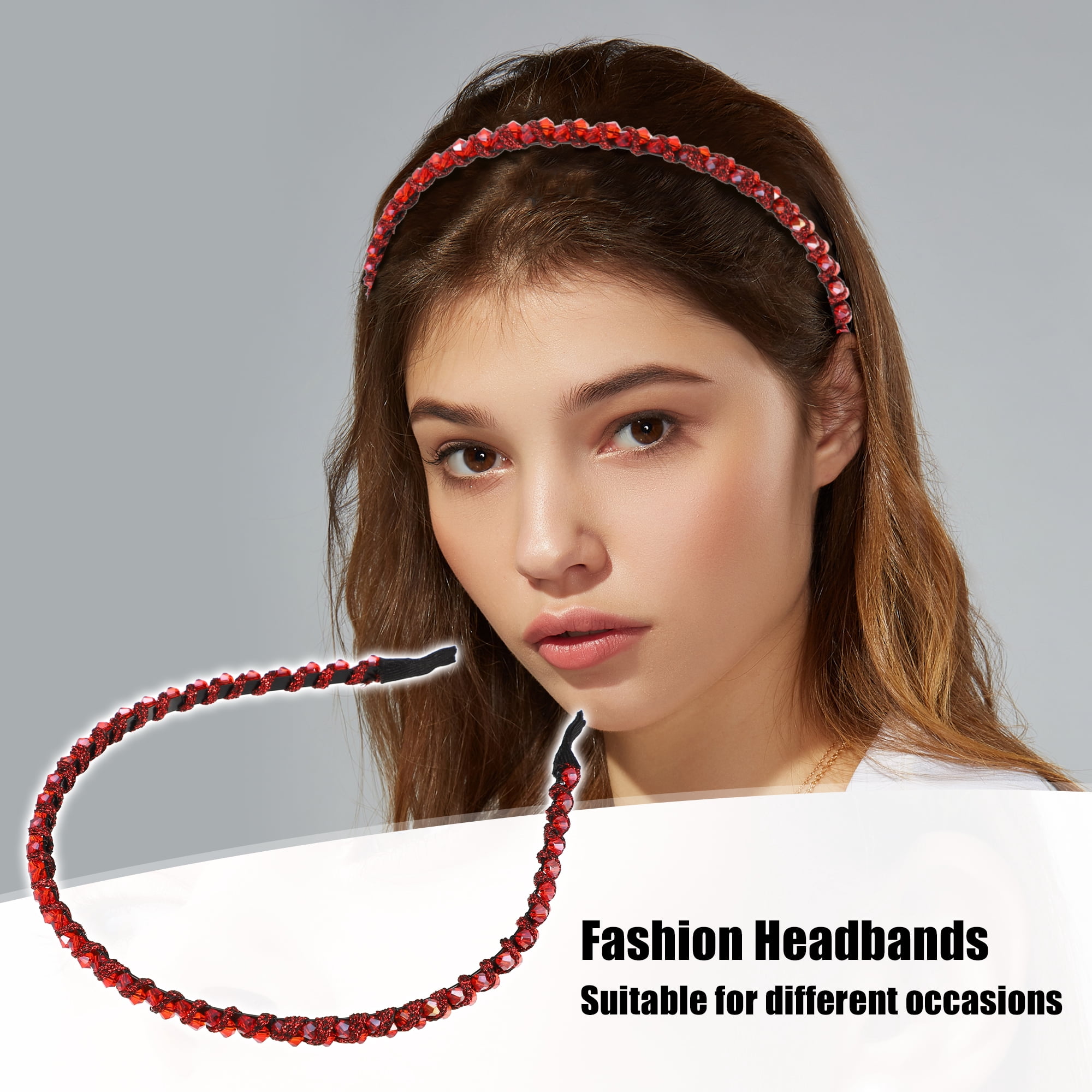 Unique Bargains 1 Pcs Rhinestone Hair Hoop Headband for Women 0.24 Inch Wide Red