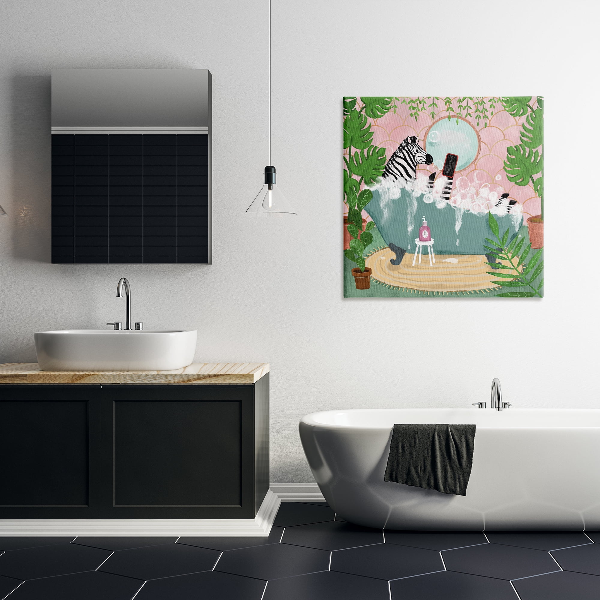 Stupell Industries Zebra Fun Bath Time Typography Painting Gallery Wrapped Canvas Art Print Wall Art, 30 x 30
