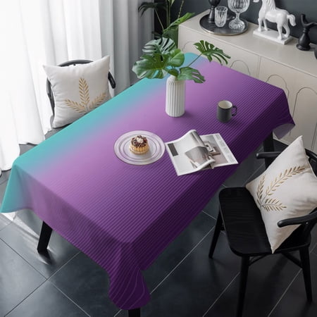Teal Purple Ombre Table Cloth Waterproof Tablecloths Modern Geometric Striped Abstract Art Tablecloth Dining Table Cover for Kitchen Party Tabletop Outdoor Rectangle Tablecloth 54x108 Inch