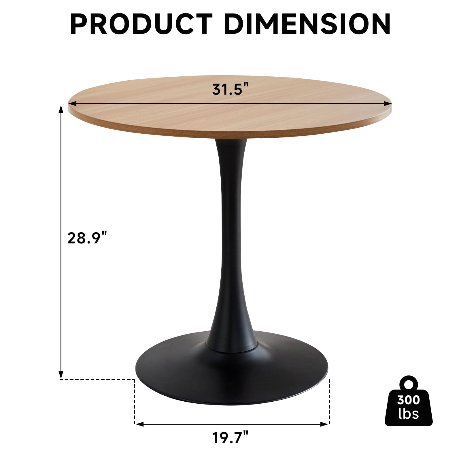 31.5" Round Dining Table for 2-4 Modern Circle Tulip Table with Metal Black Tulip Pedestal Base for Kitchen Dining Living Room Apartment Small Space Cafe, Natural