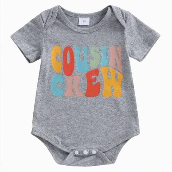 UngA Newborn Baby Girl Boy Romper Short Sleeve Cousin Crew Shirt Crewneck Bodysuit Colorful Print Casual Infant Summer Clothes (Grey,0-3 Months)