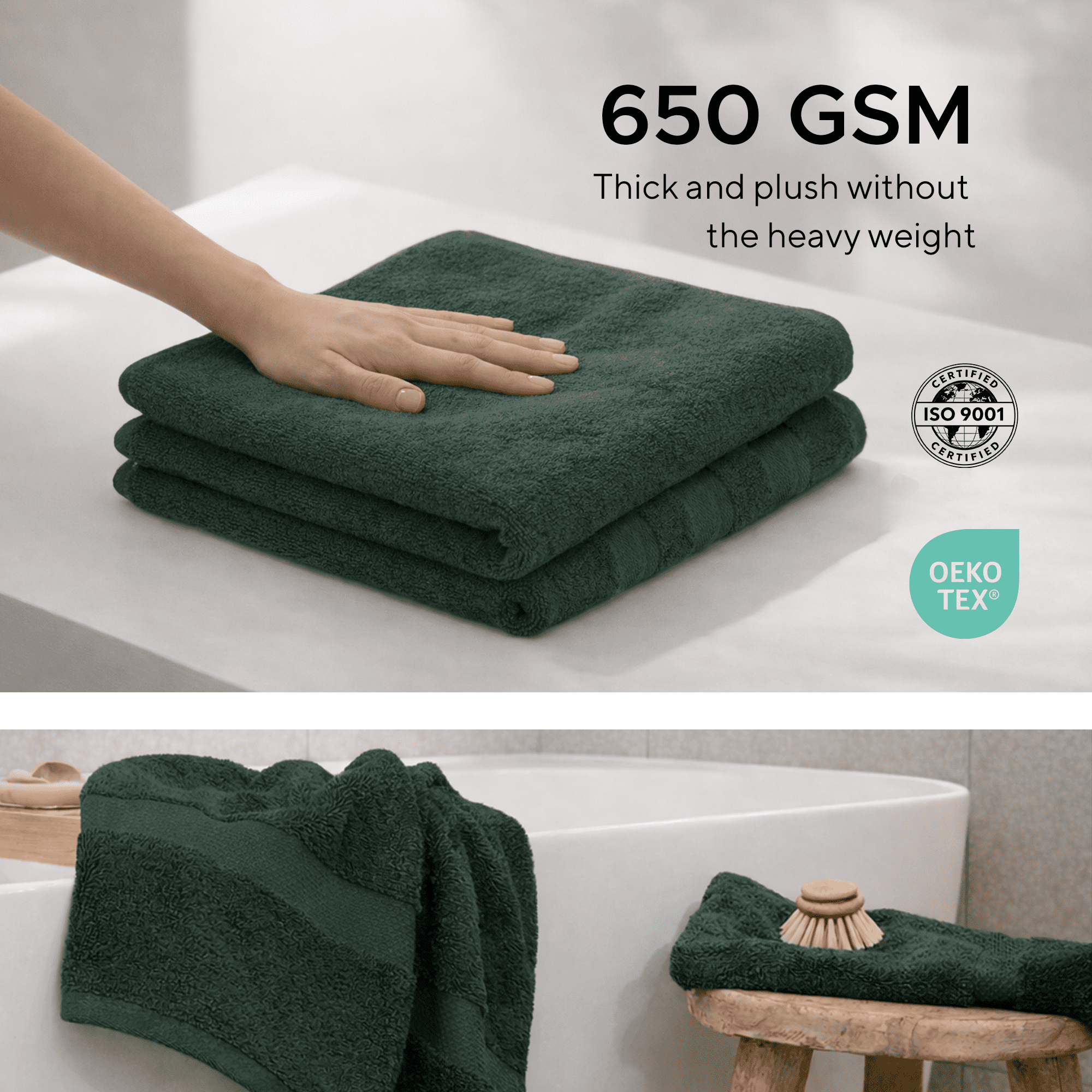 Veteran Textile Towels - 6 Pieces-100% Turkish Cotton - Luxury Towel Set for Bathroom & Kitchen, 2 Bath Towels, 2 Hand Towels & 2 WashCloths ( Valued $79.99 ) (Dark Green )