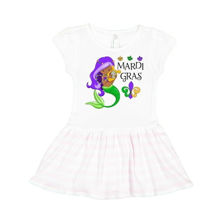 

Inktastic Mardi Gras mermaid with harp and beads Gift Toddler Girl Dress