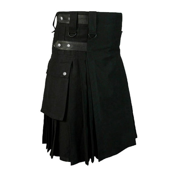haxmnou mens vintage kilt scotland gothic punk kendo pocket skirts scottish clothing black l
