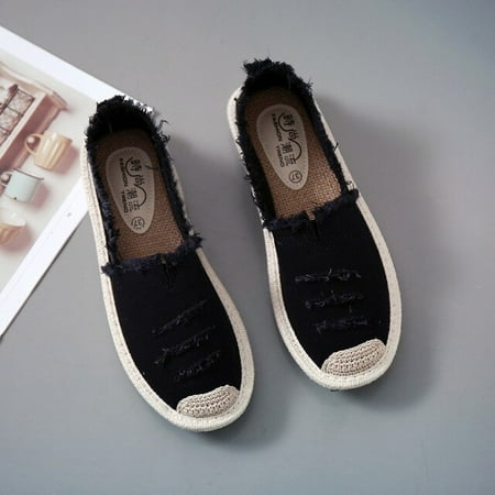 

Womens Flat Slip On Canvas Summer Strap Loafers Straw Espadrilles 2022 Ladies Casual Comfort Ripped Slip On Lazy Shoes Female
