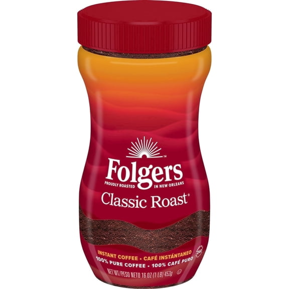 Folgers Classic Roast Instant Coffee Crystals 16 oz (1 Pack) – Fast, Fresh Coffee Anytime