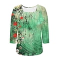 thumbnail image 5 of JTZGDY Womens Plus Size Tops Casual 3/4 Sleeve Shirts Square Neck Cute Summer Floral Tops Trendy Loose Blouses Soft Comfy Three Quarter Length Oversized Crewneck Tees Green#01 XXXL, 5 of 6
