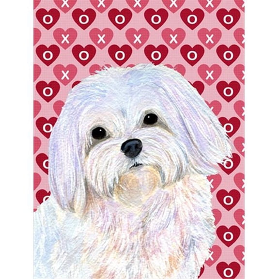 28 x 40 In. Maltese Hearts Love And Valentines Day Portrait Flag Canvas, House Size