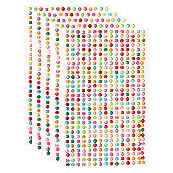 Uxcell 5 Sheet/2250pcs Rhinestone Adhesive Stickers Self Adhesive Acrylic Gem Sticker 3mm Plastic Face Bling Gem Stones Jewel for Nail Art Craft Clothes DIY Makeup Decoration, Multicolor