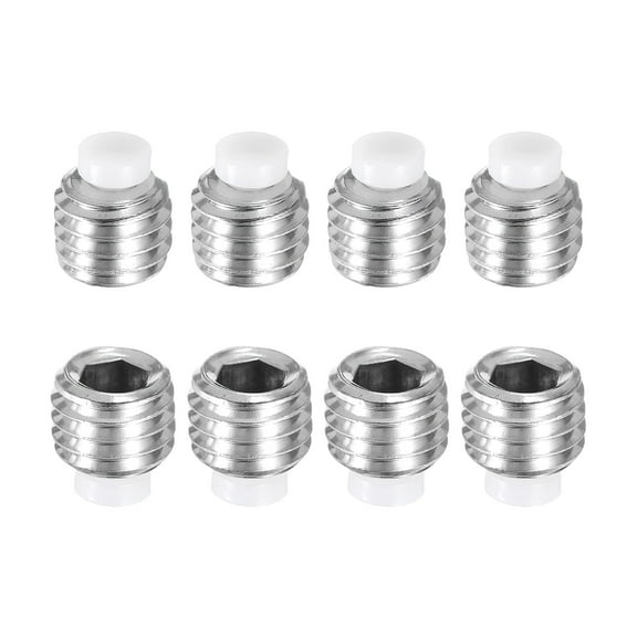 Uxcell 8Pcs M10x8mm Nylon Tip Grub Screw, 304 Stainless Steel Metric Hex Socket Set Screws