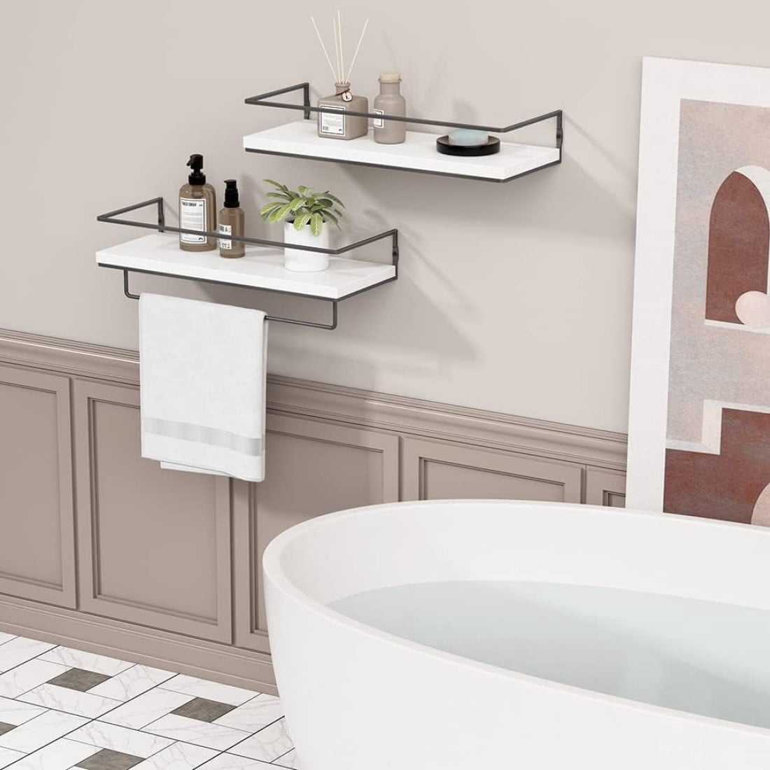 Floating Shelves with Towel Rack, Decorative Storage Shelves