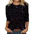 thumbnail image 2 of Hauts d'Été pour Femmes, Blouses Décontractées Habillées Grande Taille pour l'Entraînement 2024, Design de T-Shirt à Manches Trois-Quarts, Col Rond, Mode, Rouge, 2 of 3