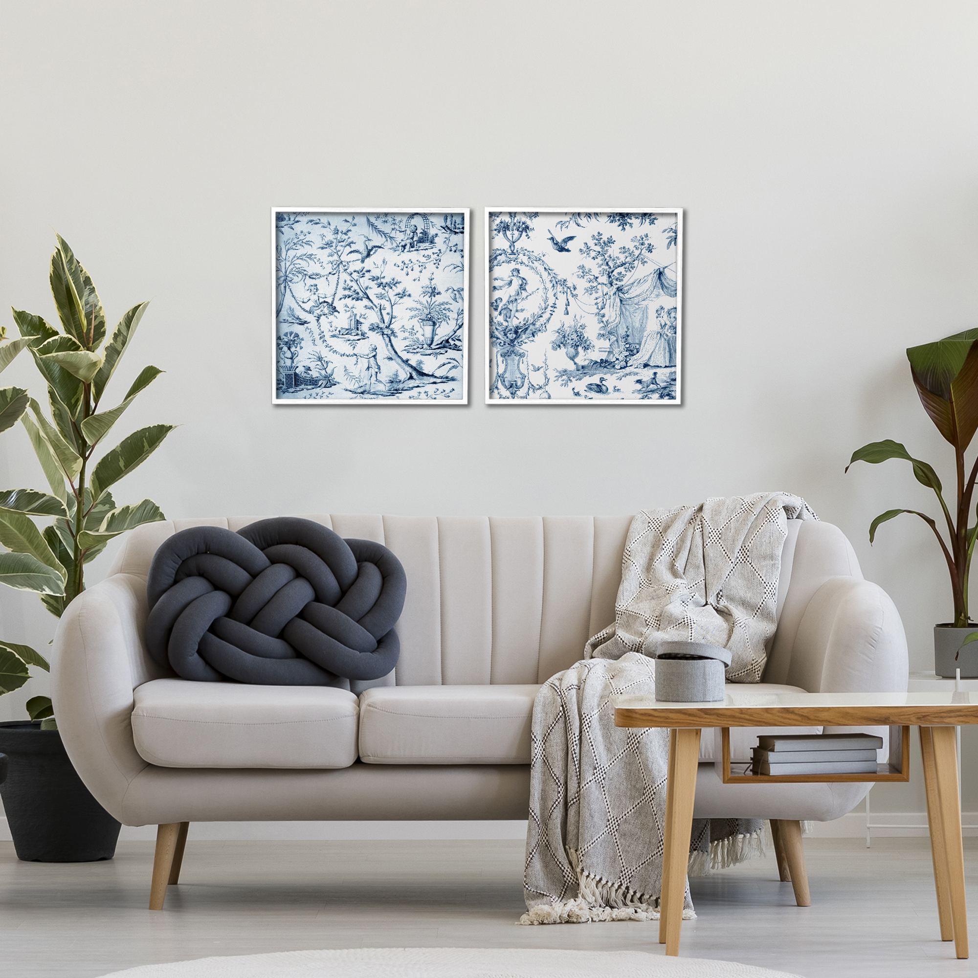 Intricate Toile Scenery 2 Piece White Framed Giclee Art Set, design by Vintage Hustle