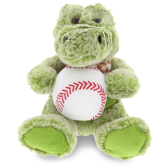 DolliBu Alligator Stuffed Animal with Baseball Plush - Soft Huggable Gator, Adorable Playtime Gator Plush Toy, Cute Zoo Animal Gift, Baseball Plush Doll Animal Toy for Kids and Adults - 8 Inch