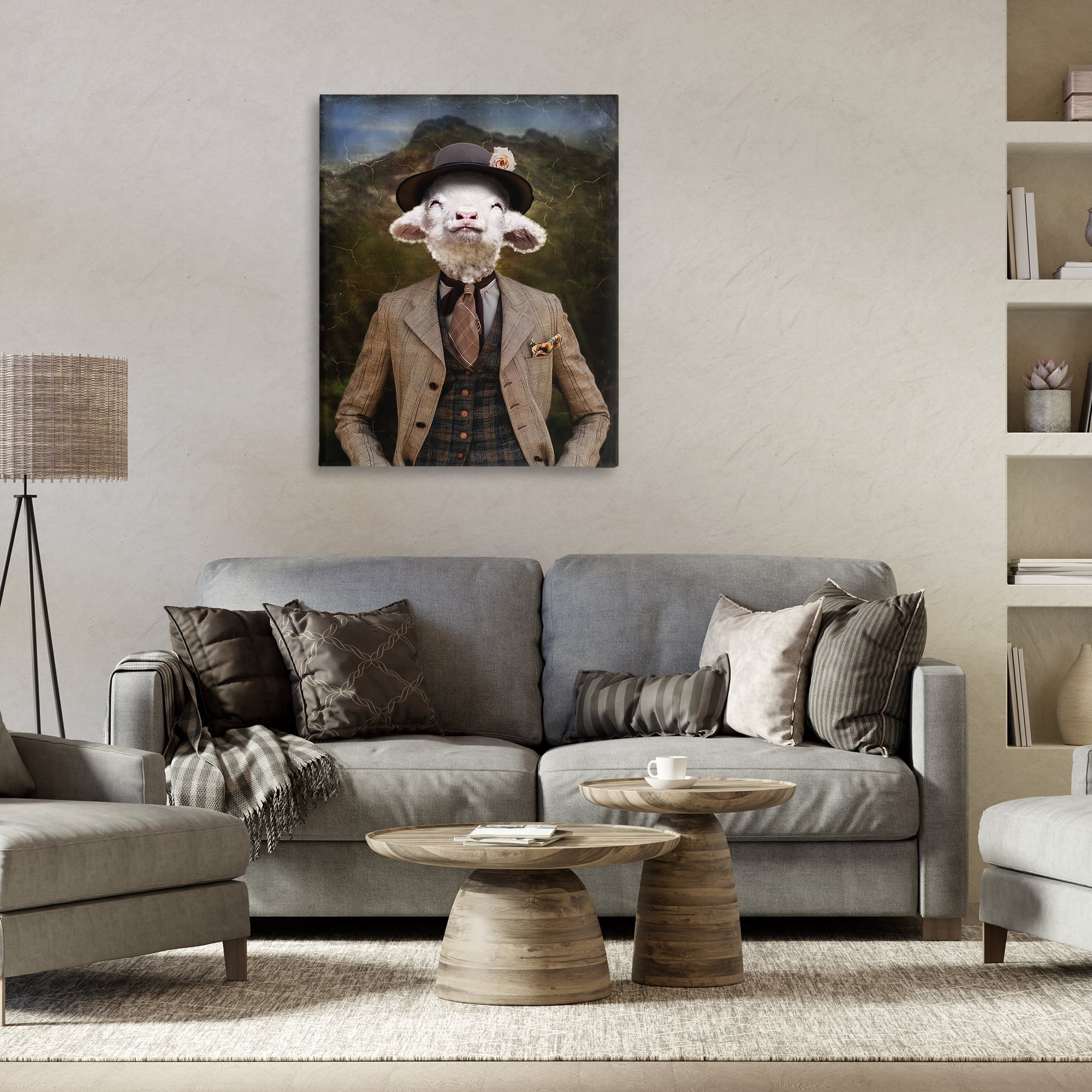Stupell Industries Happy Classic Lamb Animals & Insects Painting Gallery Wrapped Canvas Art Print Wall Art, 30 x 40