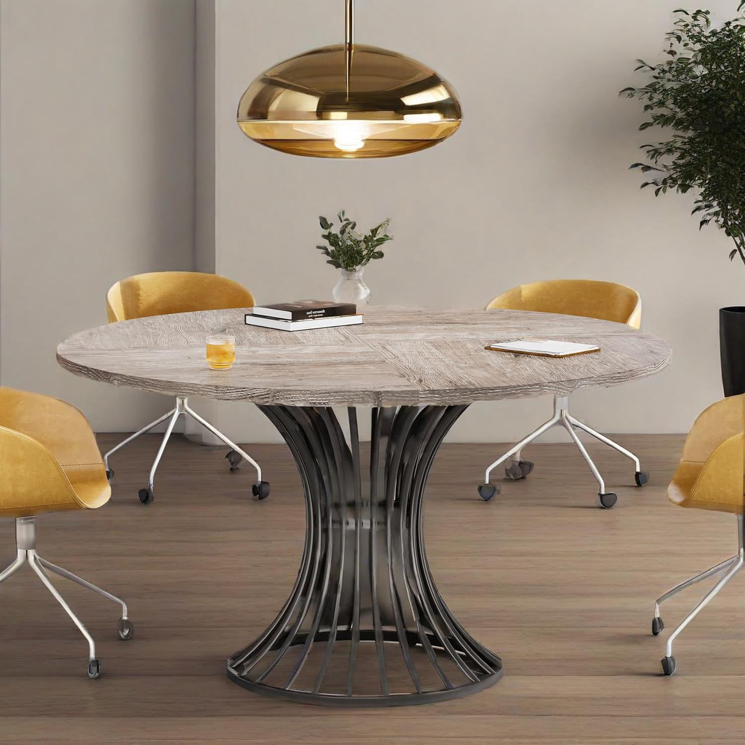 Dining Table, Round Conference Table for 4-6 People, Industrial Style with Metal Base, 46.85 in L x 46.85 in W x 29.92 in H