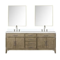 Laurel 80 in W Grey Oak Double Vanity, Cultured Marble Top, Faucet Set, & 36 in Mirrors