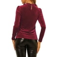thumbnail image 3 of INSPIRE CHIC Women's Ruffle Neck Blouse Puff Long Sleeve Metallic Dots Velvet Top M Burgundy, 3 of 7
