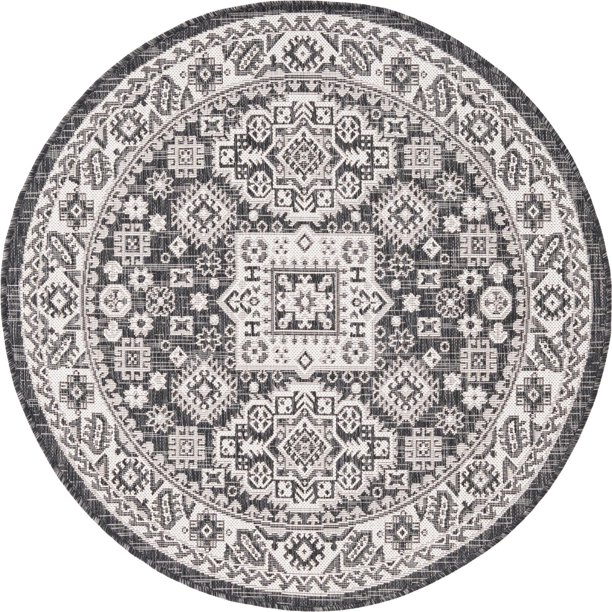 Unique Loom Chalca Indoor/Outdoor Aztec Rug Charcoal Gray/Ivory 4' 1