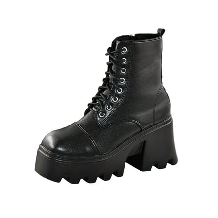 OJSFQUFP Ankle Boots for Women Ladies Shoes Fashion Thick Sole Mid Long Sleeve Boots Plush Warm Outdoor Snow Boots Tactical Boots for Women Black 38