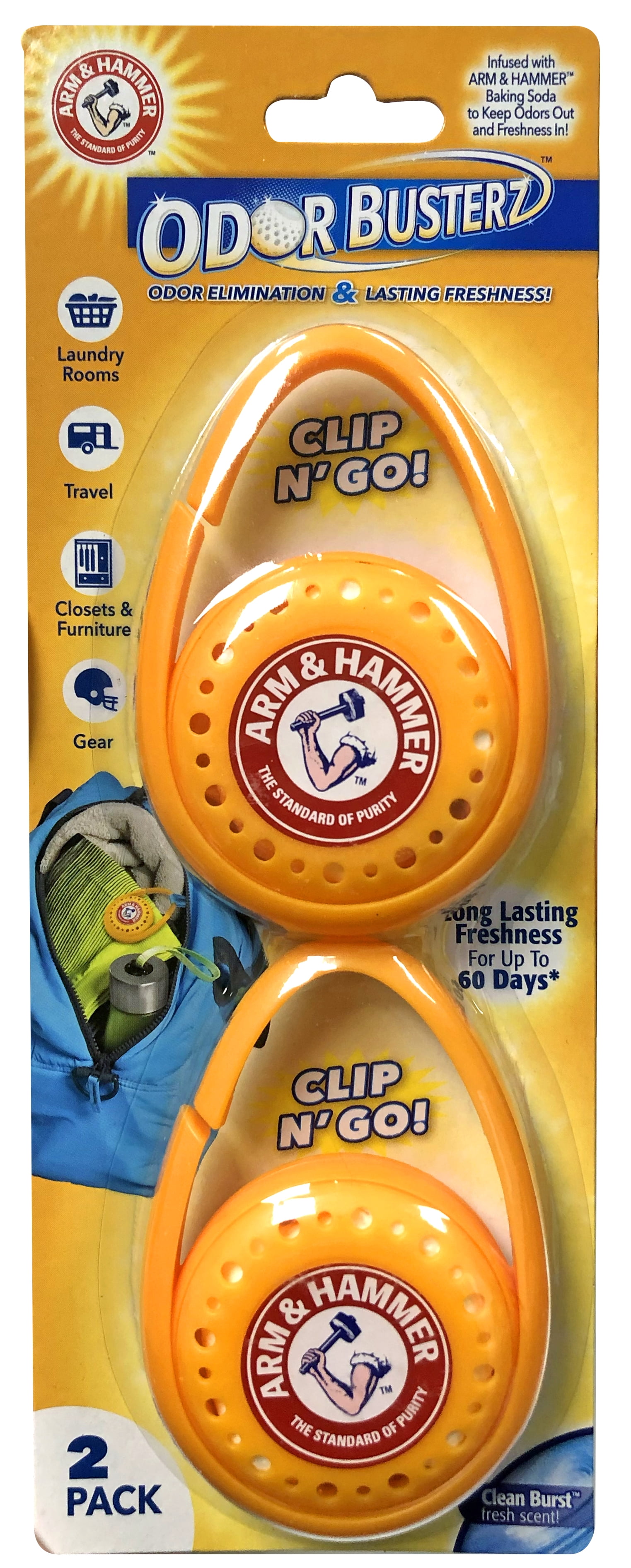 Arm & Hammer Odor Busterz Clip N Go, 2 Pack, Clean Burst Scent