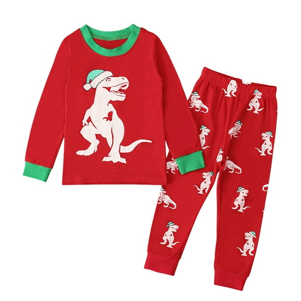 Pijamas Para Niños Pequeños Niños Bebés Niños Navidad Dibujos Animados Dinosaurio Tops Pantalones Ropa De Dormir Rojo Odeerbi LM103-651