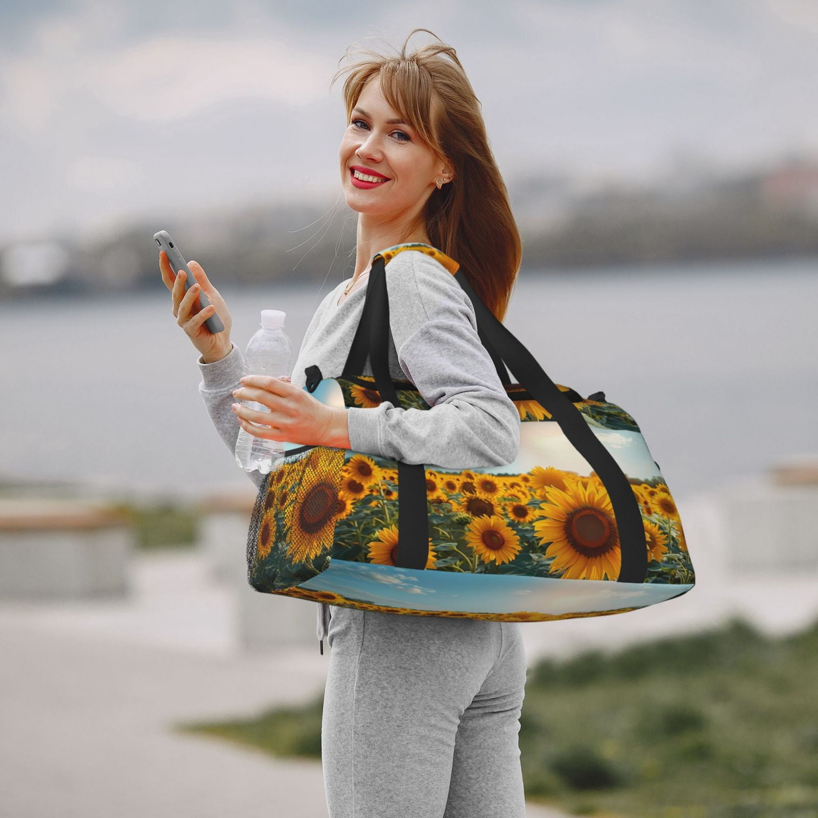 Fuzoiu Sunlit Sunflower Field Print Travel Duffle Bag,Carry On Tote Bags,Duffel Bag,Sport Gym Bag, Hospital Bag for Labor and Delivery, Overnight Bag,Luggage Bag