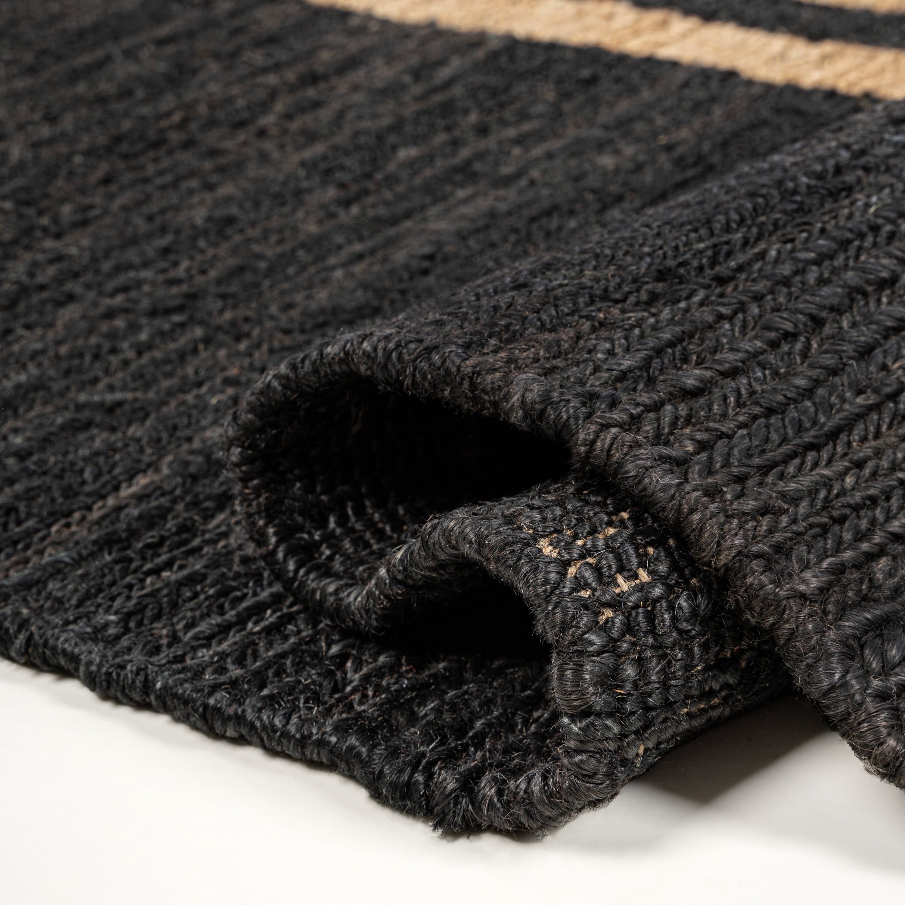 JONATHAN Y NATURAL FIBER 5 x 8 Area Rug, Olivier Rustic Farmhouse Stripe Jute - Black/Natural, NRF200B-5