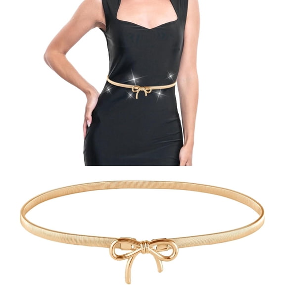 Skinny Metal Belt for Women, Adjustable Elastic Waistband Stretchy Thin Belt With Bow-Knot for Dresses Jeans