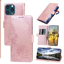 Nalacover Wallet For iPhone 13 Pro Max Case,Full Protection Embossed Lotus Pattern PU Leather Flip Kickstand Card Slots Shockproof Magnetic Cover with Wrist Strap.For iPhone 13 Pro Max,Rosegold