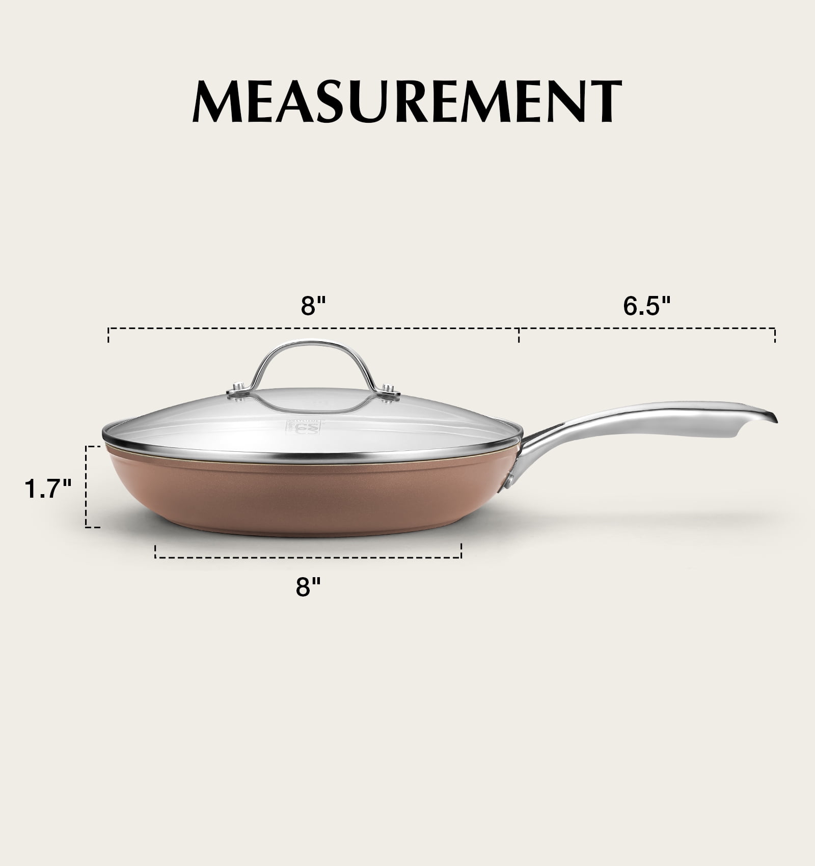 Koch Systeme CS 10 inch Ceramic Non-Stick Frying Pan with Lid，Stainless Steel Handle, Oven and Dishwasher Safe, Brown