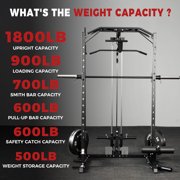 Mikolo Smith Machine Home Gym, 1800 LBS Multi-Functional Squat Rack with Lat Pull Down System, Workout Station with Weight Bar, Bend Peg and Other Functional Attachments