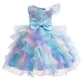 thumbnail image 1 of Zpanxa Girls Flower Dress Colorful Gradient Irregular Bow Princess Puffy Polyester Dress Blue 7-8 Years, 1 of 6