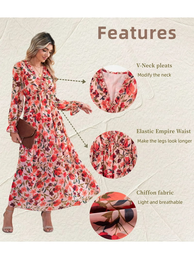 Dokotoo Womens Casual High Waist Long Sleeve Flowy Maxi