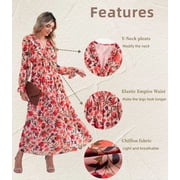 DOKOTOO Green Maxi Dresses for Women Casual Loose Bohemian Floral Dresses Lantern Long Sleeve Deep V Neckline Fall Dresses Party Dresses Beach Dresses Maternity Dresses, US 4-6(S)